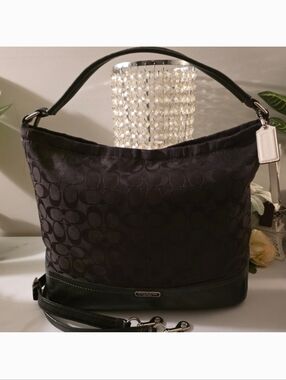 Coach Black Signature Jacquard Hobo Bag